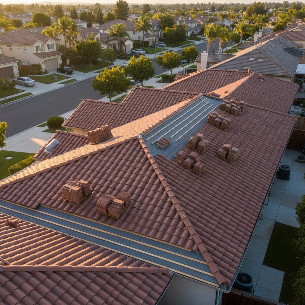 Bob Piva Roofing crew working on a roof in Escondido